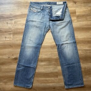 Diesel Larkee Jeans Men 36x32 Blue Straight Leg Medium Wash Distressed Denim 8XR